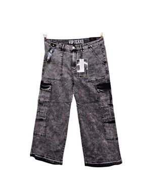 VIP Black-Gray Acid Wash Cargo Jeans